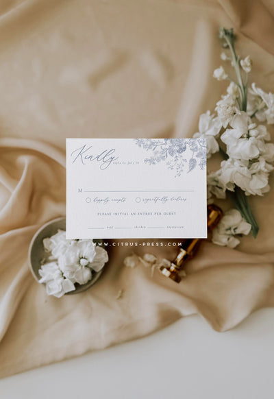 Dusty Blue Flower Wedding Invitation RSVP card