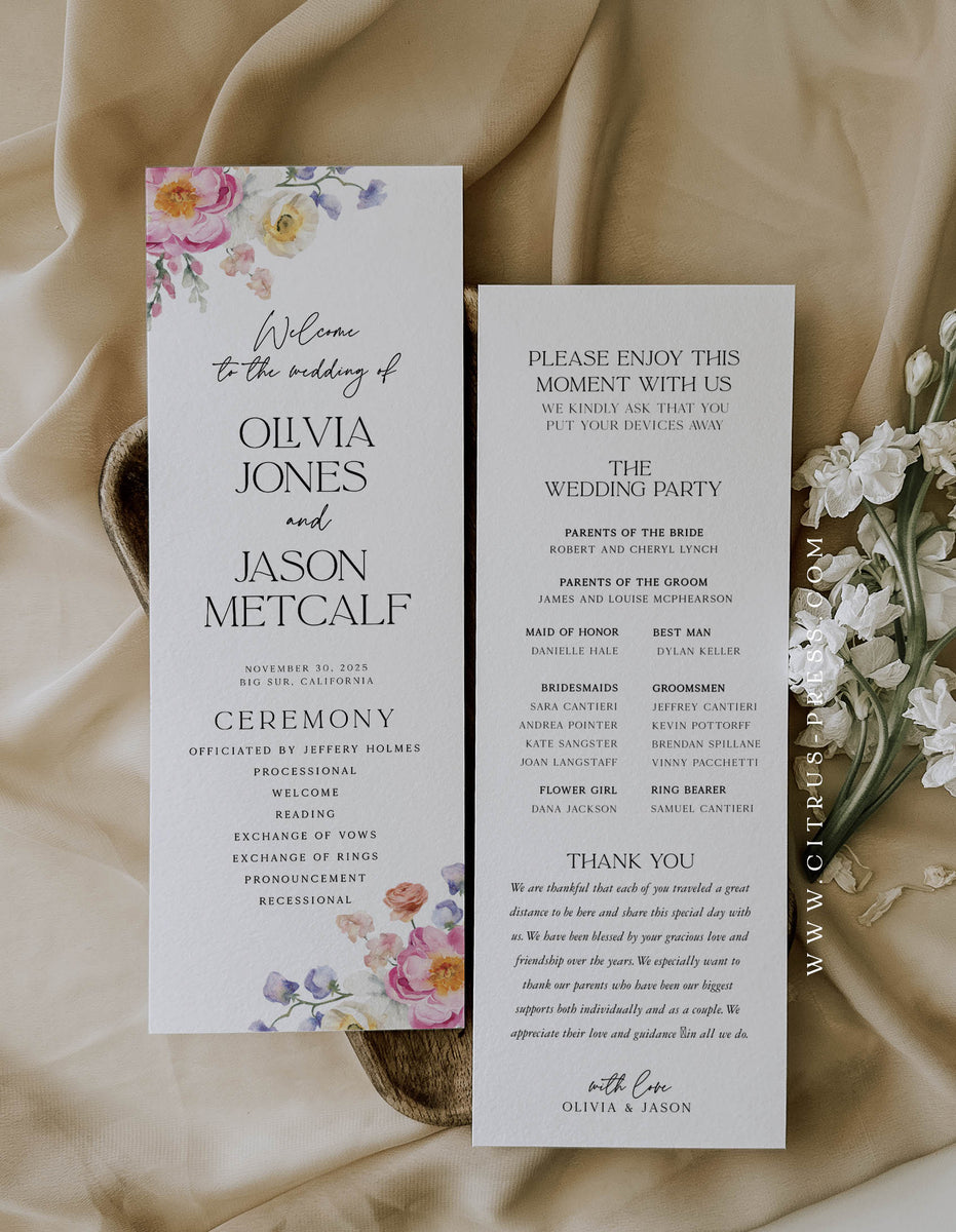 printable editable wedding program template