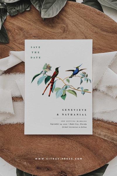 Love Bird Save the Date Wedding Invitation Card Minimal Botanical