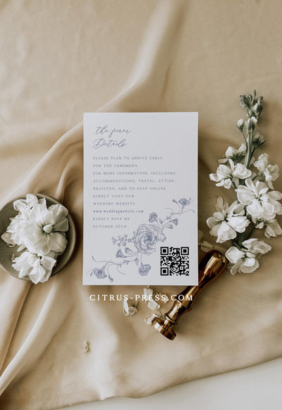 Dusty Blue Wedding Invitation Suite QR code Enclosure Card
