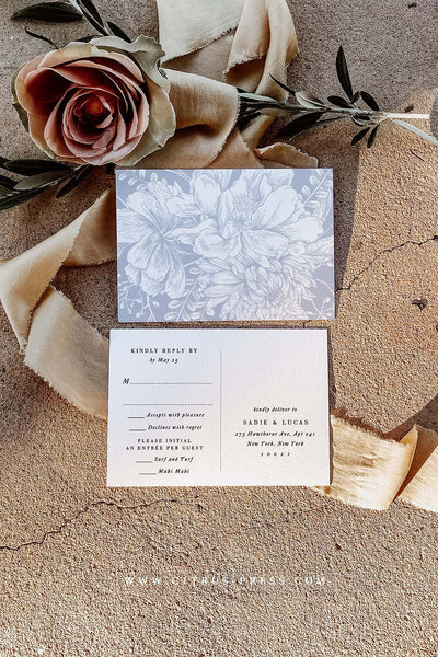 Elegant Blue Floral RSVP Postcard Wedding Reply Response Card
