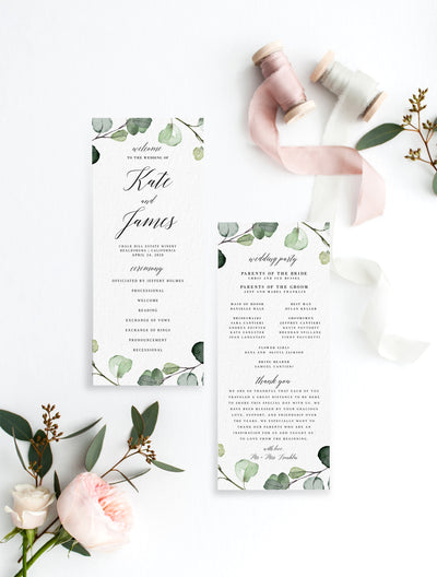 Eucalyptus Wedding Program DIY PDF Editable Template
