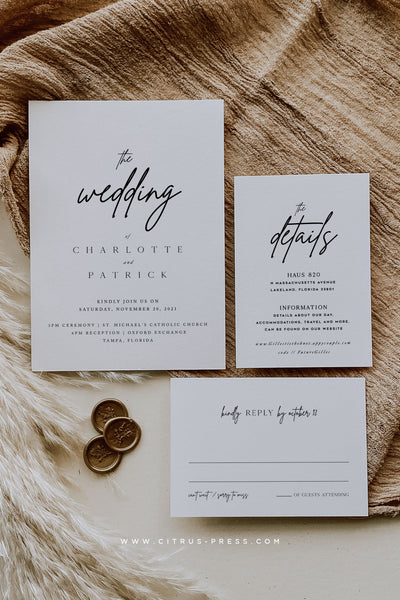Modern Type Wedding Invitation Suite Printable DIY PDF Corjl 