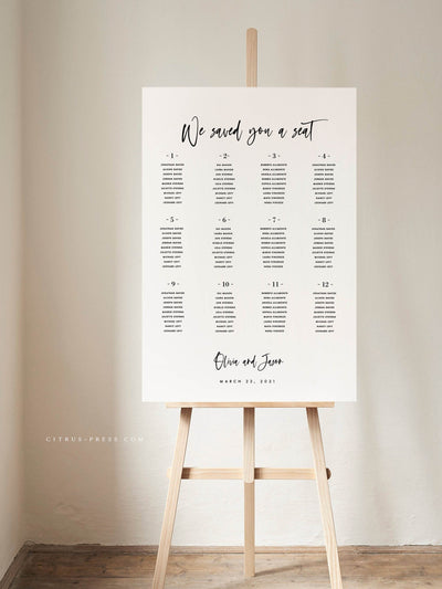 Simple Modern Wedding Seating Chart Corjl Editable Template DIY Bride PDF printable