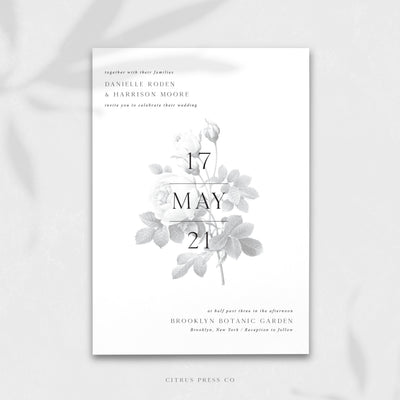 Minimalist Modern Wedding Invitation Painterly Rose Botanical
