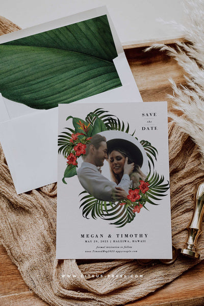 Modern Tropical Save the Date Photo Card