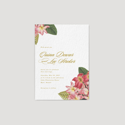 Plumeria botanical wedding invitation 