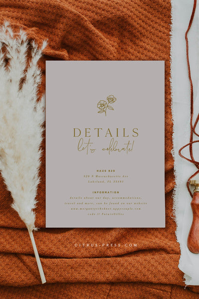 Rust Terracotta Wedding Invitation Enclosure Card with modern line art flower