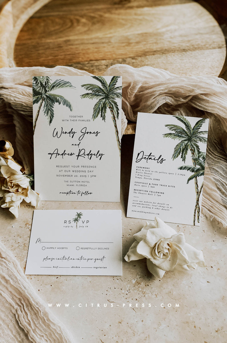 wedding palm plant Palm Tree Beach Wedding Invitation Template