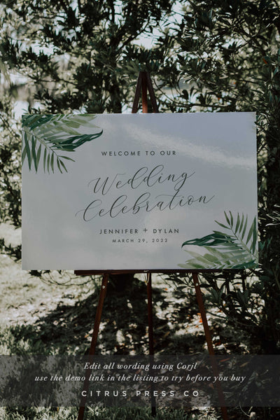 Tropical Wedding Welcome Ceremony Sign Corjl Templett PDF DIY Editable Template Digital Download