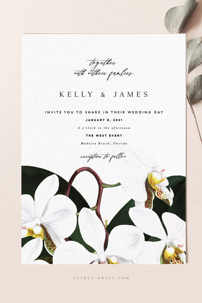 Modern Orchid Wedding Invitation Tropical Beach Card