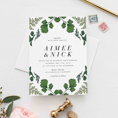 Rustic Leaves with Greenery perfect for an Outdoor Wedding Invitation stationary