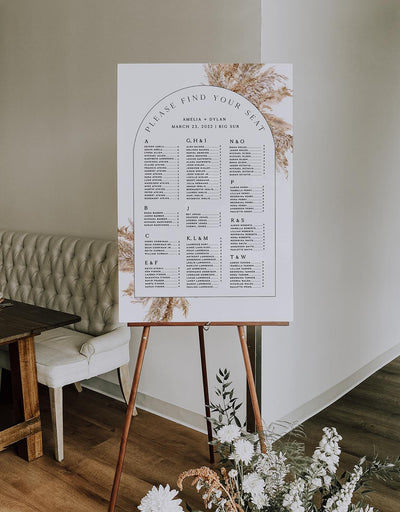 Boho Arch Pampas Grass Wedding Seating Chart Printable Template DIY Editable File Corjl