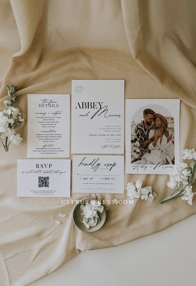 Minimalist Wedding Invitation Suite Printable Template Arch Photo