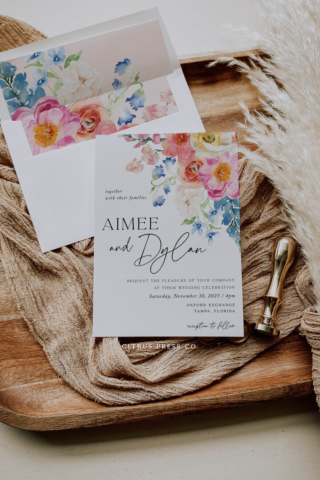 Blue Floral Wedding Invitation Suite | Template – Citrus Press, image size:1080x1620