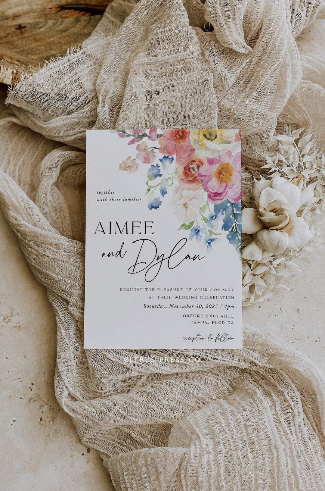 Blue Floral Wedding Invitation Suite | Template – Citrus Press, image size:1080x1630