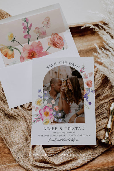 Floral Bloom Wedding Save the Date Card Printable Template