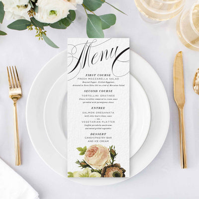 Blush Botanical wedding reception menu
