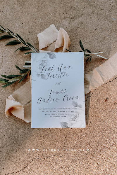 Minimal Flower Wedding Invitation Suite DIY PDF Template Corjl Printable Templett Citrus Press Co