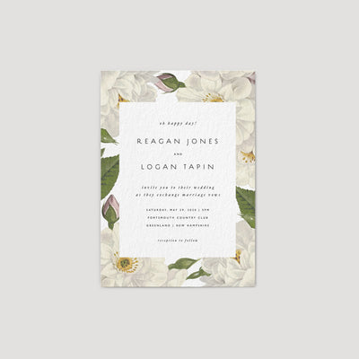 White flower romantic wedding invitation