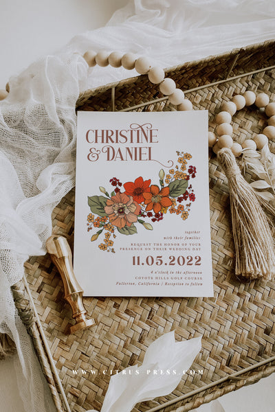 70s Retro Style Wedding Invitation Suite