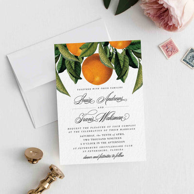 Citrus Orange Grove Vintage Florida Wedding Invitation