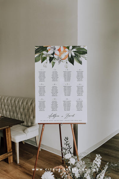 Citrus Oranges Seating Wedding Chart Sign Template Corjl