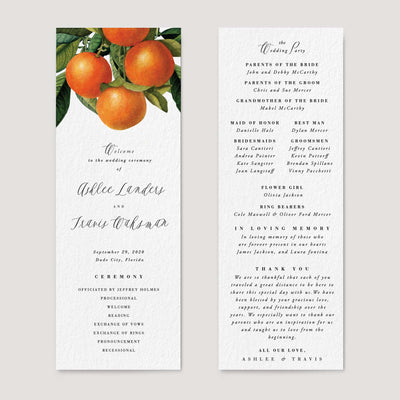 Citrus Orange Grove Florida Wedding Program