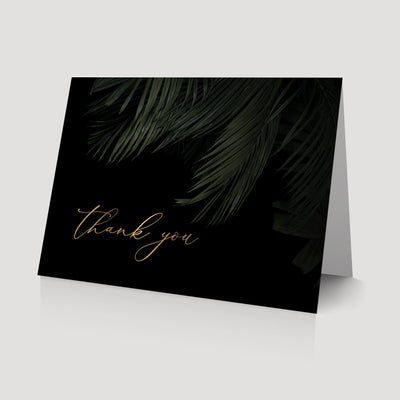 Dark and moody tropical thank you card