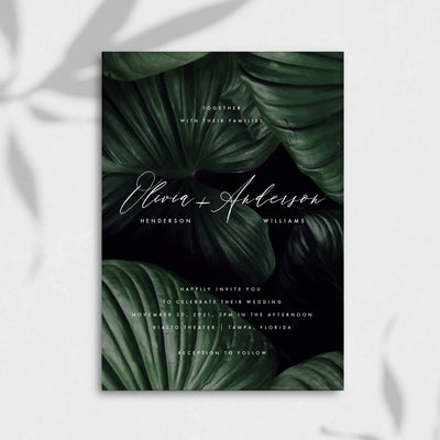 Dark Moody Tropical Wedding Invitation Self Editable Template