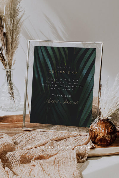 Dark Moody Tropical Bar Menu Sign Template Printable Corjl PDF DIY Wedding Reception