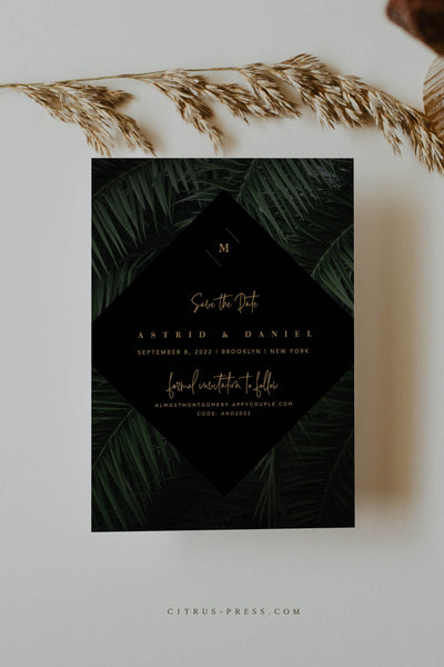 Moody Tropical Save the Date Wedding Announcement 