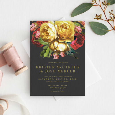 Dark Moody Floral Wedding Invitation card