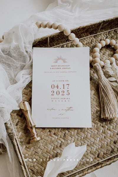 Earthy Boho Wedding Invitation in Rust Terracotta colors