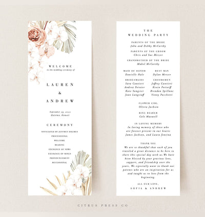 Desert Tropical Terracotta Wedding Ceremony Program