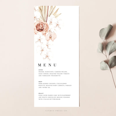 Pampas grass terracotta wedding menu minimalist design