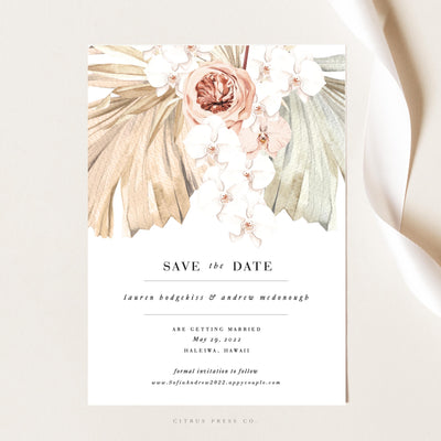 Pampas Grass Tropical Save the Date Wedding Invitation Card