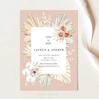 Pampas Grass Tropical Save the Date Wedding Invitation Card