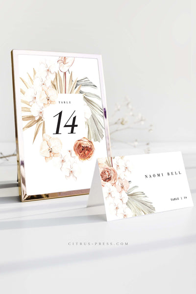 Desert Boho Table Numbers Place card wedding Boho Orchid