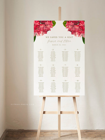 Bougainvillea Tropical Destination Wedding Seating Chart DIY PDF Template