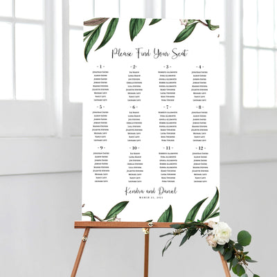 Greenery Botanical Wedding Seating Chart DIY Self Editable Template using Corjl