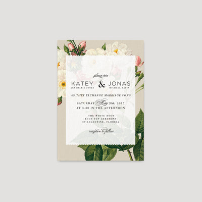 White rose wedding invitation Botanical design