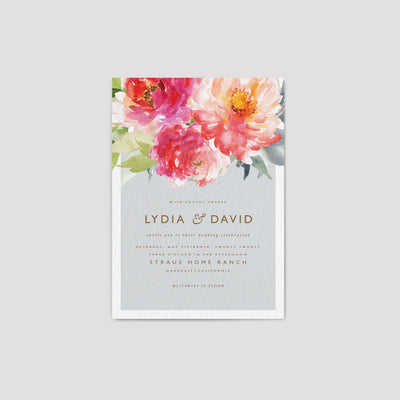 Watercolor modern peony wedding invitation