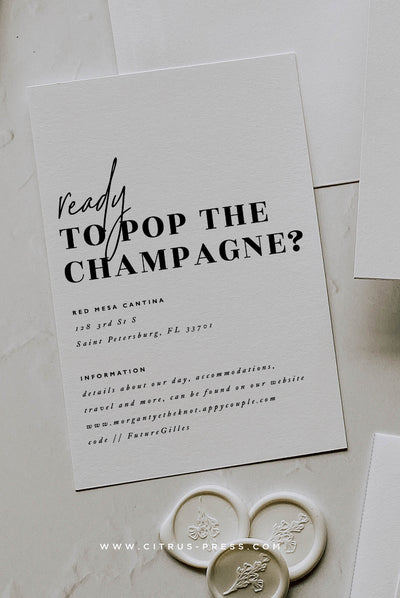 Ready to pop the champage wedding card