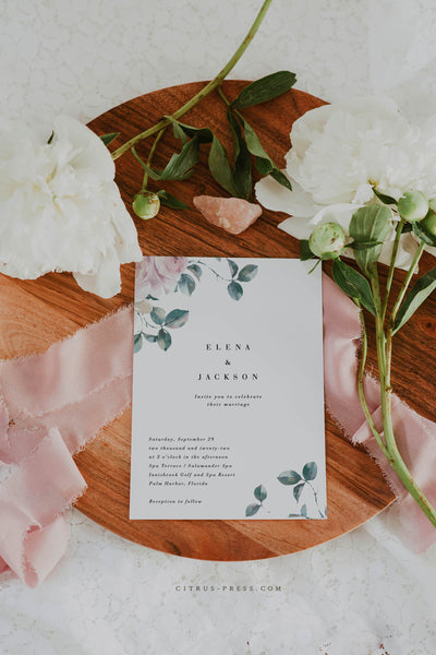 Romantic Blush Flower Wedding Invitation Modern Minimal Design