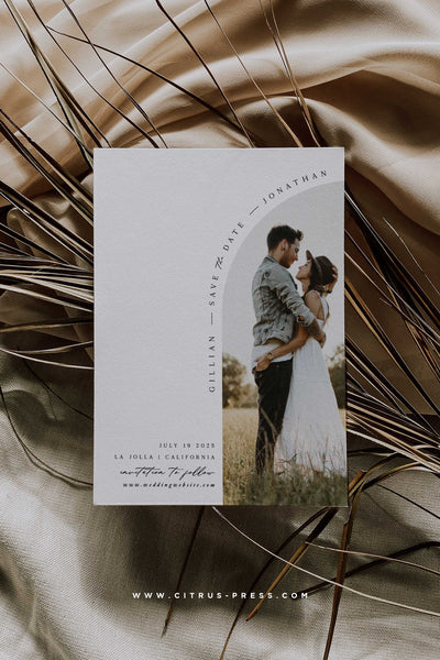 MOde Arch Photo Save the Date Card Hipster Minimal Engaged Announcement Card 