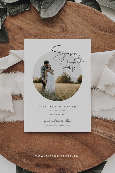 Minimal Save The Date Round Photo Card Invitation Announcement Card Engaged Getting Married Card