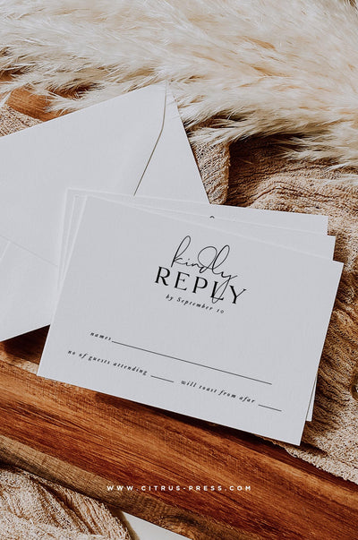 Modern Minimal Wedding Invitation RSVP Card and Envelope