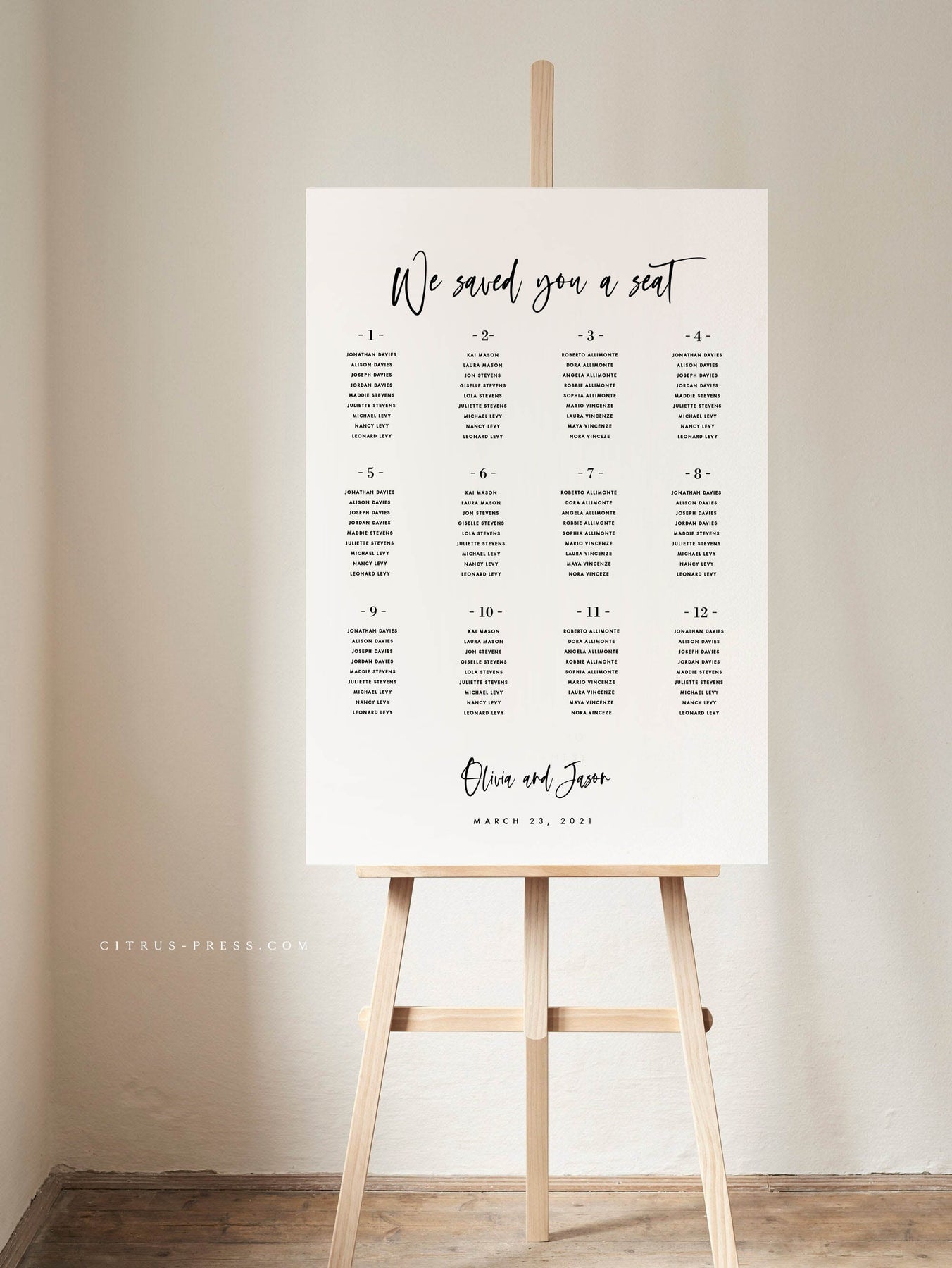 Printable Seating Chart Giulia Printable Wedding Seating Chart
