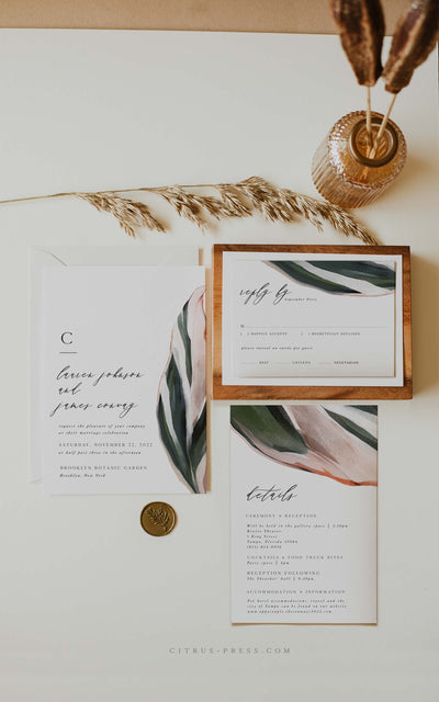 Modern Tropical Wedding Invitation PDF DIY Self Editable Template